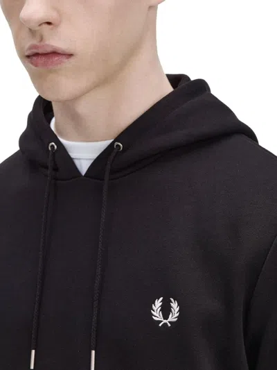 Fred Perry Black Hoodie With Embroidered Laurel Wreath In Black
