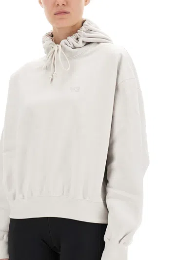 Y-3 Logo Hooded Sweatshirt Drawstring Style In Neutral