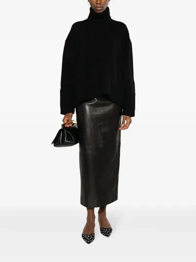 Khaite Loxley High-rise Plonge Leather Maxi Skirt In Black