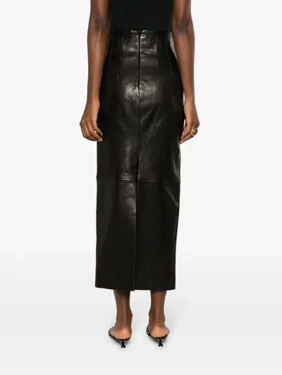 Khaite Loxley High-rise Plonge Leather Maxi Skirt In Black