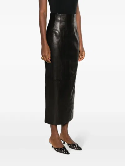 Khaite Loxley High-rise Plonge Leather Maxi Skirt In Black