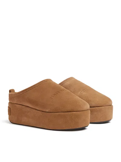 Balenciaga Women Alaska Soft Suede Mule With Plateau In Brown