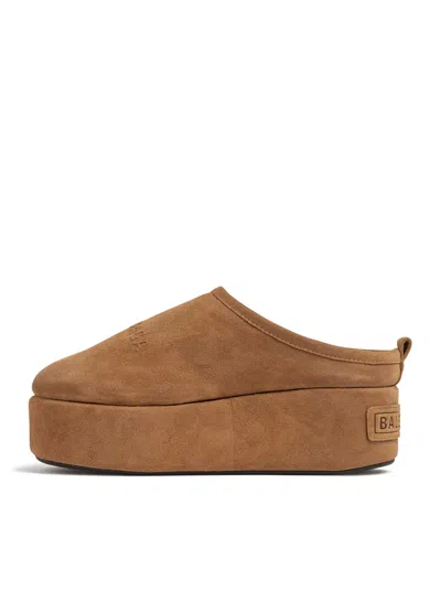 Balenciaga Women Alaska Soft Suede Mule With Plateau In Brown