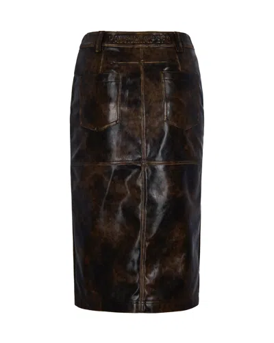 Patrizia Pepe Brown/black Brushed Imitation Leather Skirt In Multi