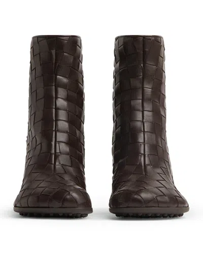 Bottega Veneta Atomic 75 Intrecciato Leather Ankle Boots In Brown