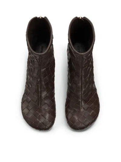 Bottega Veneta Atomic 75 Intrecciato Leather Ankle Boots In Brown