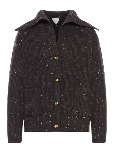 Bottega Veneta Women Ribbed Cardigan With Wide Neck In Black