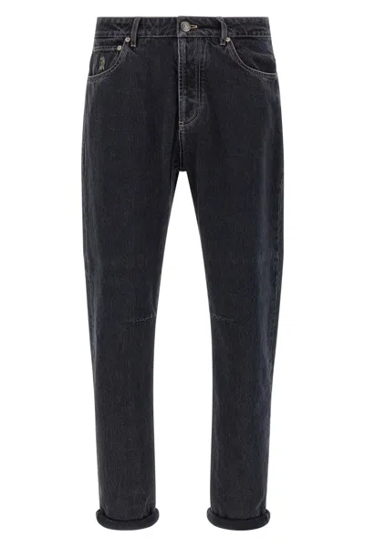Brunello Cucinelli Rolled Cuff Five-pocket Denim Trousers In Black