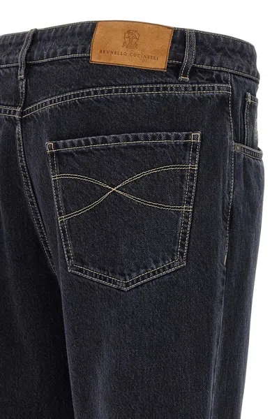 Brunello Cucinelli Rolled Cuff Five-pocket Denim Trousers In Black