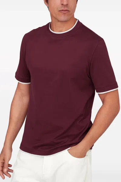 Brunello Cucinelli Cotton Jersey Crew Neck T-shirt With Faux-layering Clothing In Burgundy
