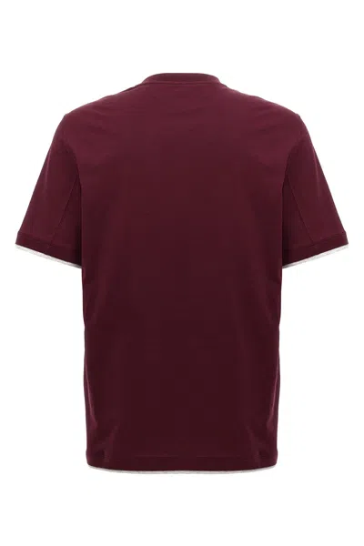 Brunello Cucinelli Cotton Jersey Crew Neck T-shirt With Faux-layering Clothing In Burgundy