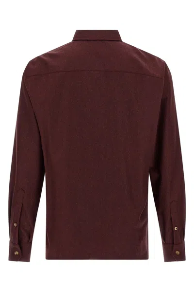 Brunello Cucinelli Maroon Flannel Overshirt In Burgundy