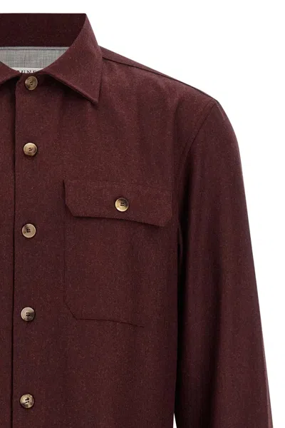 Brunello Cucinelli Maroon Flannel Overshirt In Burgundy