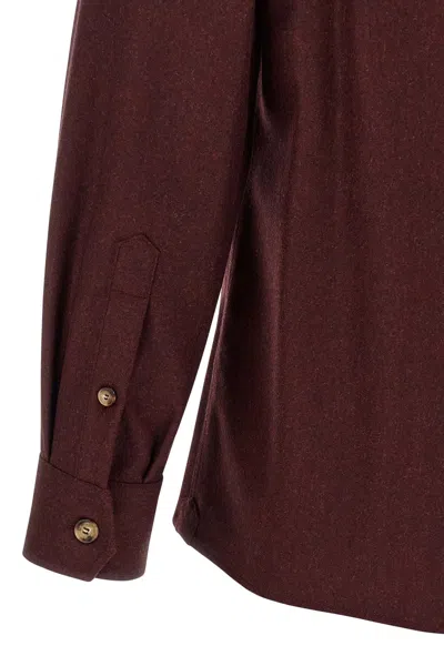 Brunello Cucinelli Maroon Flannel Overshirt In Burgundy