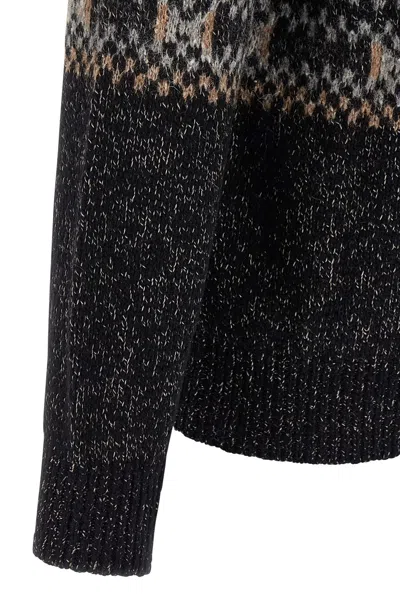 Brunello Cucinelli Geometric Jacquard Cardigan Sweaters And Cardigans Multicolor In Black