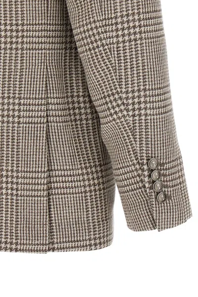 Brunello Cucinelli Houndstooth Check Single-breasted Blazer In Brown