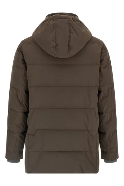Brunello Cucinelli Knit Insert Down Jacket Puffer Jackets Brown In Brown