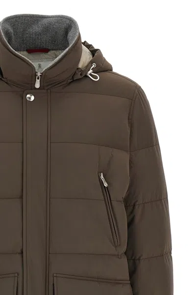 Brunello Cucinelli Knit Insert Down Jacket Puffer Jackets Brown In Brown