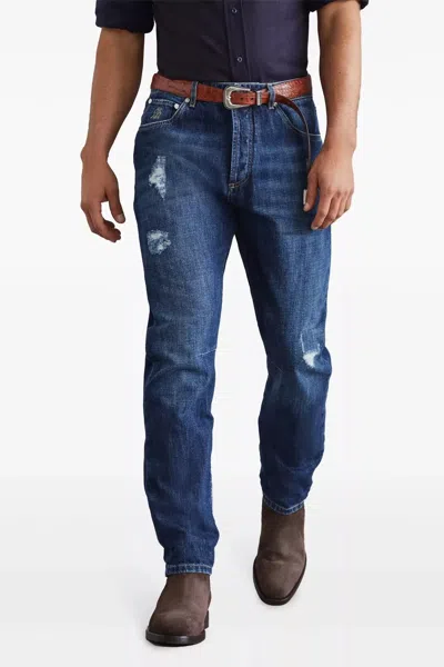 Brunello Cucinelli Men Used Effect Jeans In Blue