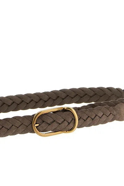 Brunello Cucinelli Taupe Woven Belt In Brown