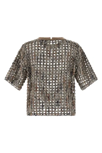 Brunello Cucinelli Multicolor Balloon Net Embroidery Sweater In Multi