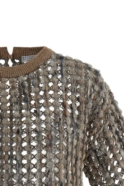 Brunello Cucinelli Multicolor Balloon Net Embroidery Sweater In Multi