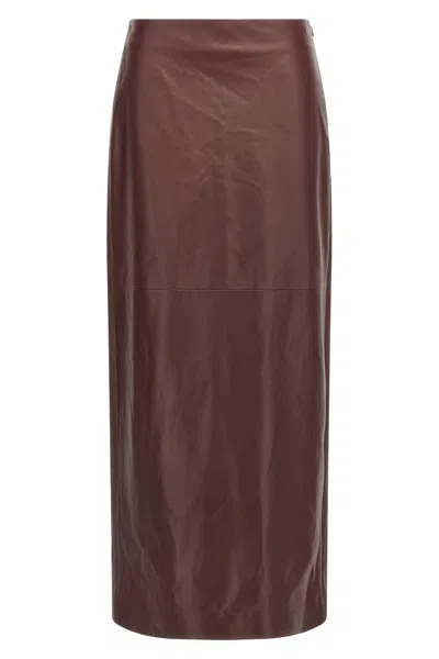 Brunello Cucinelli Column Back-split Leather Midi Skirt In Multi