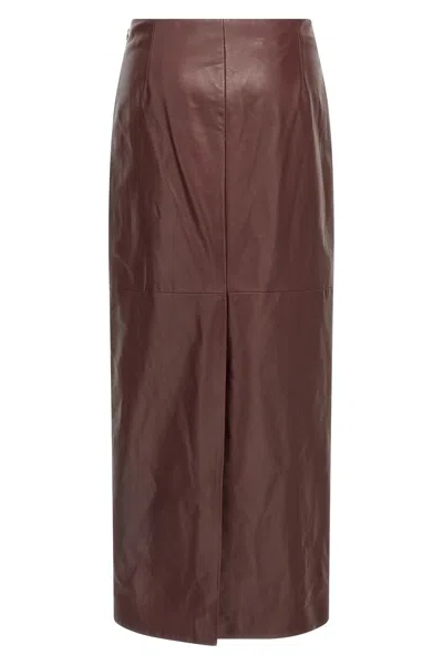 Brunello Cucinelli Column Back-split Leather Midi Skirt In Multi