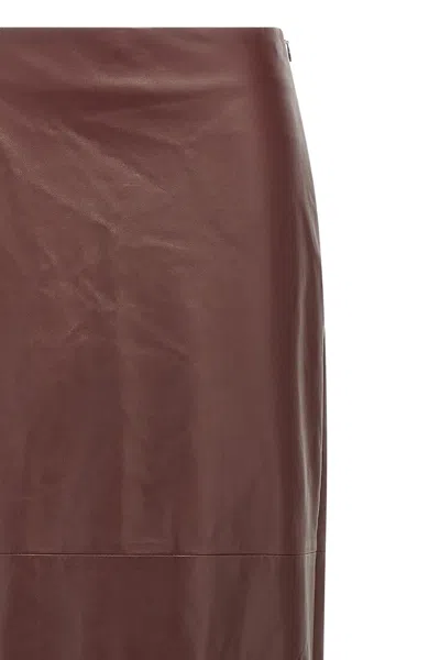 Brunello Cucinelli Column Back-split Leather Midi Skirt In Multi