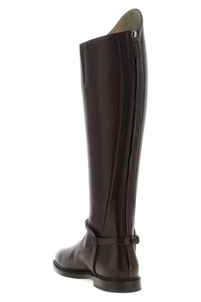 Brunello Cucinelli Classic Leather Boot With Precious Spurs In Brown
