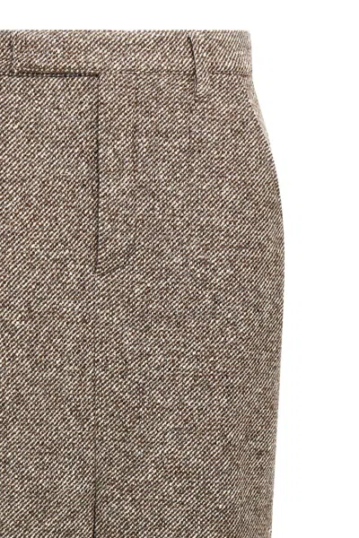 Brunello Cucinelli Diagonal Wool Tweed Midi Sartorial Pencil Skirt In Multi