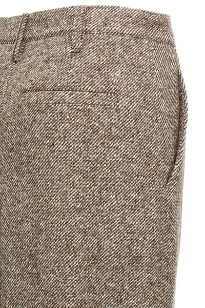Brunello Cucinelli Diagonal Wool Tweed Midi Sartorial Pencil Skirt In Multi