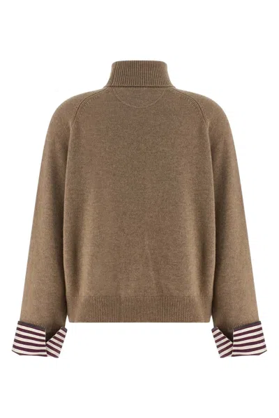 Brunello Cucinelli Shiny Shirt Details Sweaters And Cardigans Brown In Brown