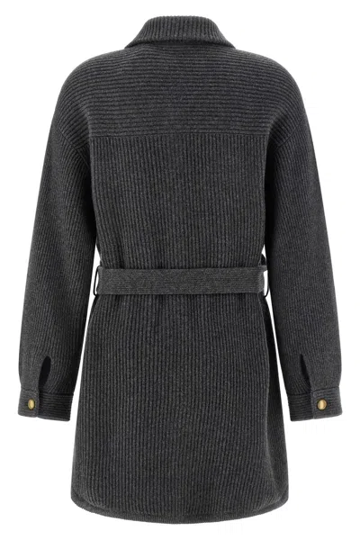 Brunello Cucinelli Belted Cardigan In Gray