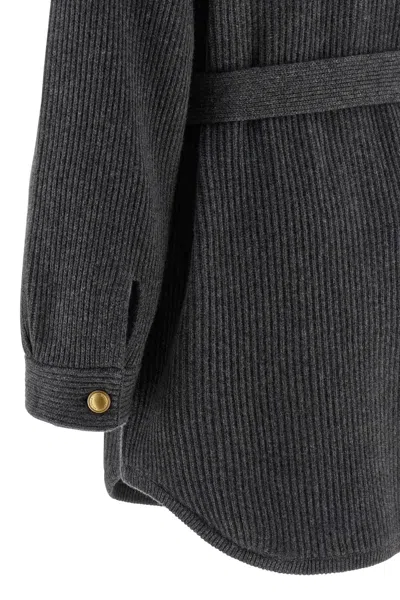 Brunello Cucinelli Belted Cardigan In Gray