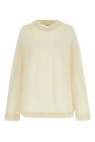 Brunello Cucinelli Luxurious Mohair Silk Long Sleeve Knit In White
