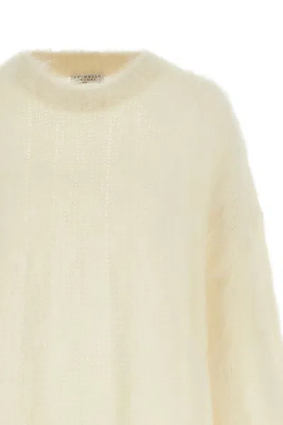 Brunello Cucinelli Luxurious Mohair Silk Long Sleeve Knit In White