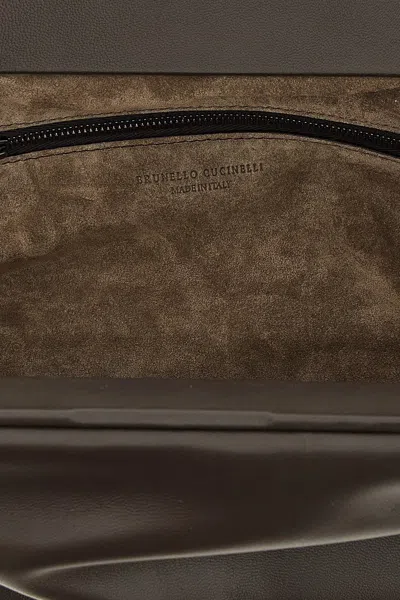 Brunello Cucinelli Chain Strap Shoulder Bag With Soft Texture In Gray