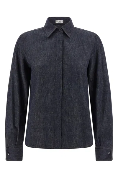 Brunello Cucinelli Cotton Grey Shirt In Blue