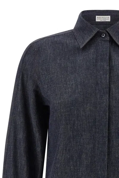 Brunello Cucinelli Cotton Grey Shirt In Blue