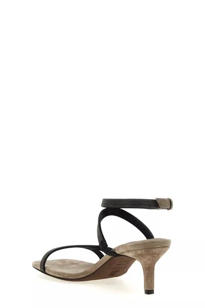 Brunello Cucinelli Sandal City Grey With Precious Straps In Gray