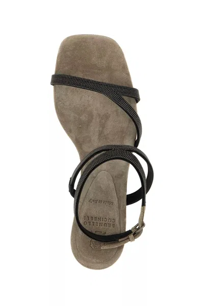 Brunello Cucinelli Sandal City Grey With Precious Straps In Gray