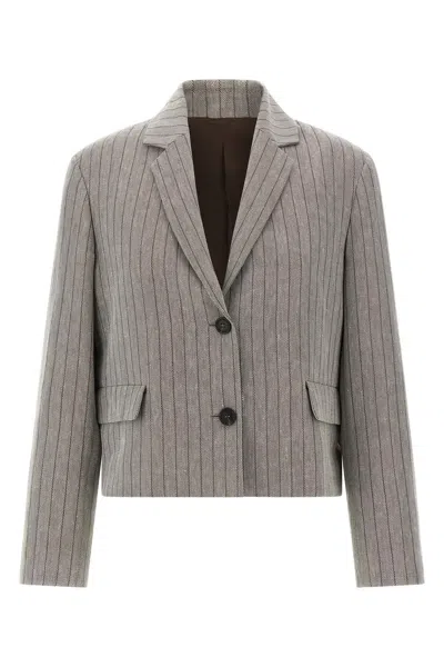 Brunello Cucinelli Women Pinstriped Chevron Blazer In Gray