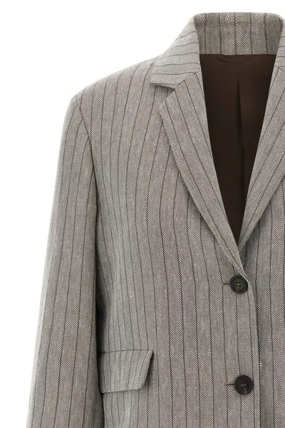 Brunello Cucinelli Women Pinstriped Chevron Blazer In Gray