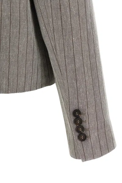 Brunello Cucinelli Women Pinstriped Chevron Blazer In Gray
