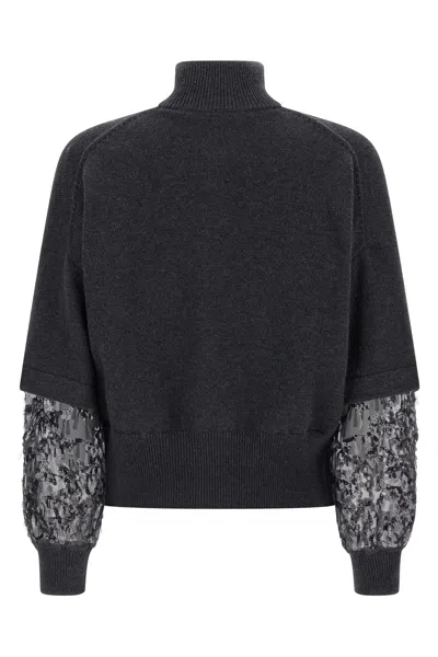 Brunello Cucinelli Sequin Sleeve Cardigan Sweaters And Cardigans Gray In Gray