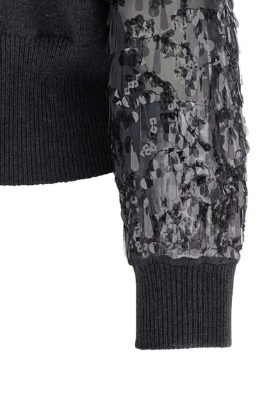 Brunello Cucinelli Sequin Sleeve Cardigan Sweaters And Cardigans Gray In Gray