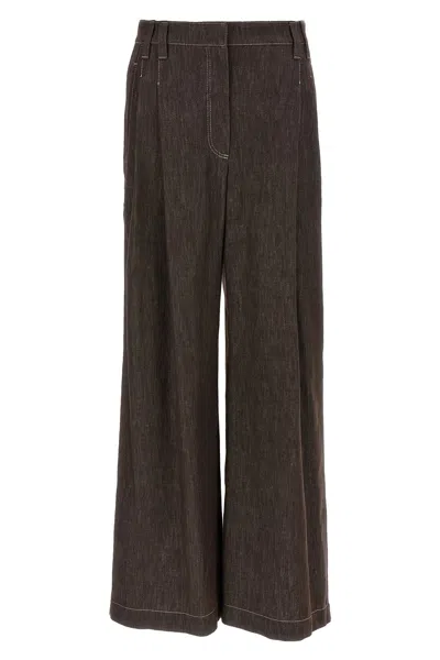 Brunello Cucinelli Women Wide Leg Jeans In Brown