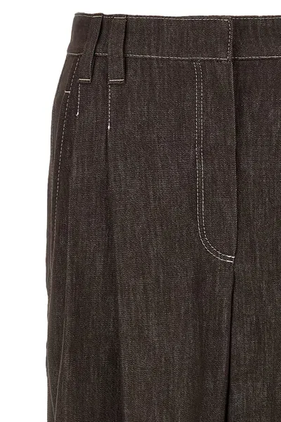 Brunello Cucinelli Women Wide Leg Jeans In Brown