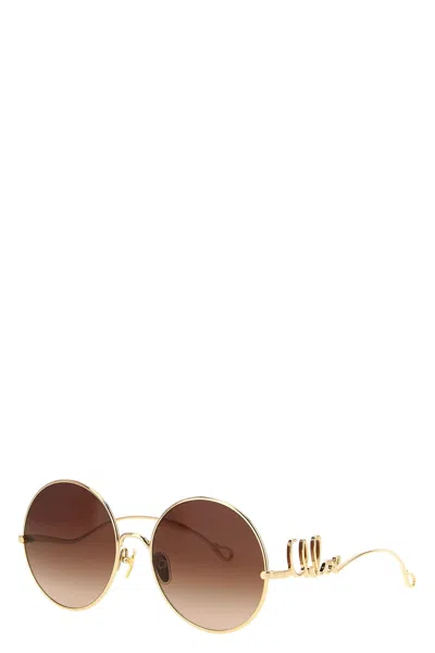 Chloé Round Frame Sunglasses Featuring Curved Temples In Brown